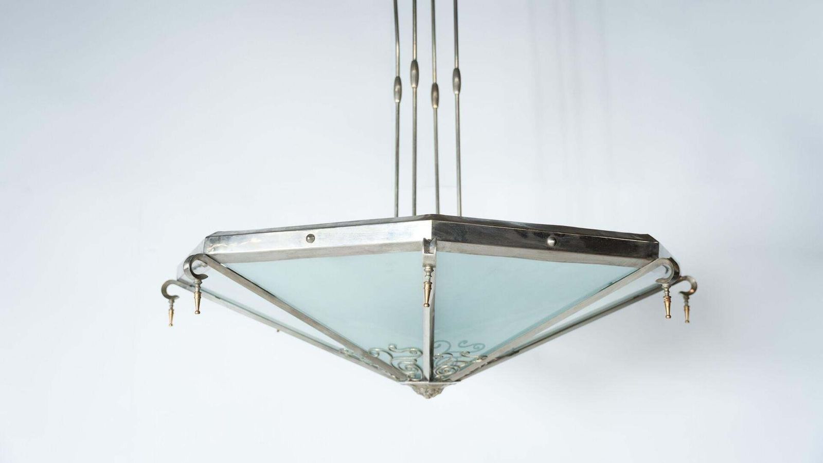 Large Art Deco Ceiling Light, Glass And Metal, France, 1930s photo furniture