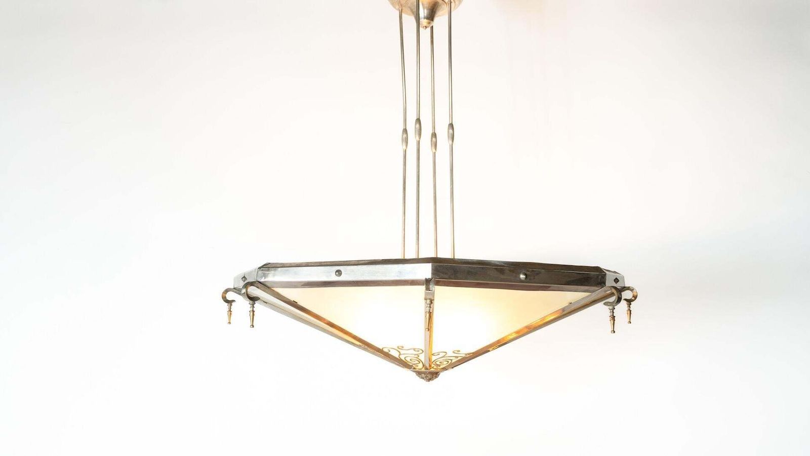 Large Art Deco Ceiling Light, Glass And Metal, France, 1930s photo for sale