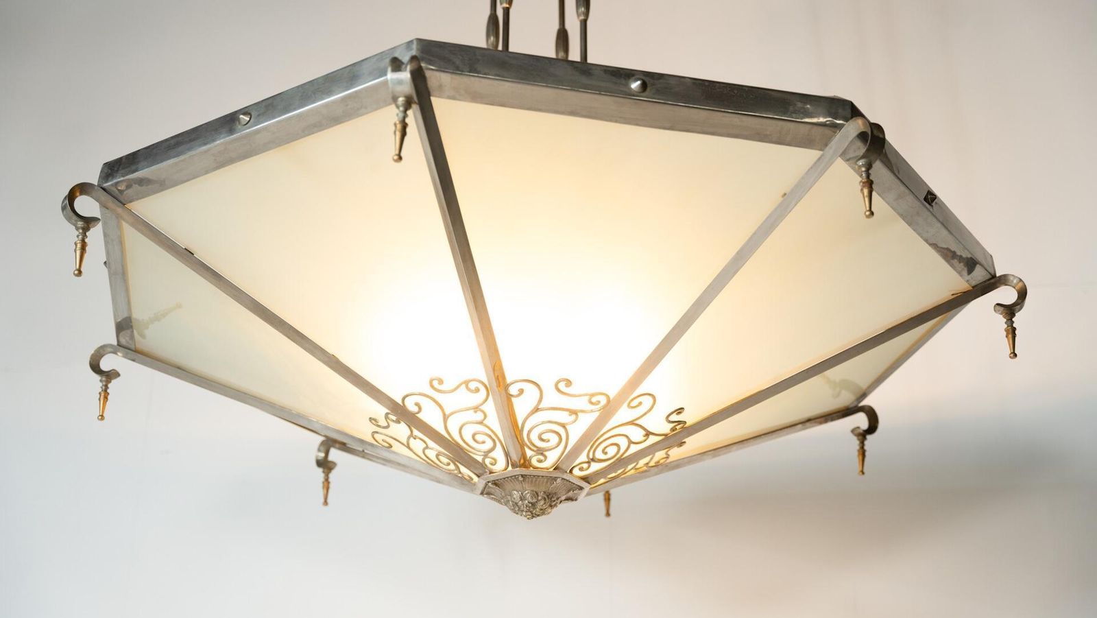6790.0 Large Art Deco Ceiling Light, Glass And Metal, France, 1930s photo