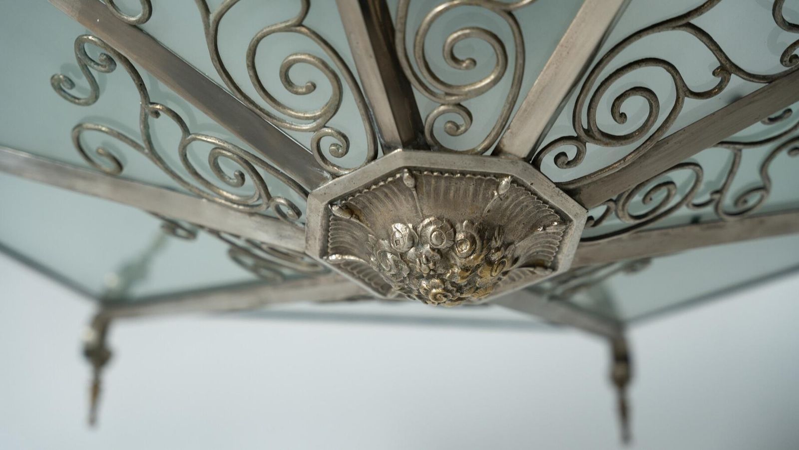 photo vintage Large Art Deco Ceiling Light, Glass And Metal, France, 1930s