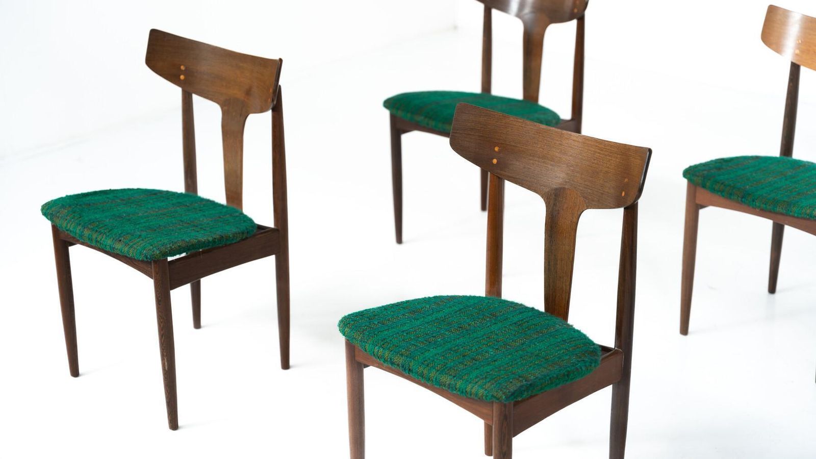 Mid Century Modern Set Of 6 Chairs, Wood And Fabric, Italy photo vinterior