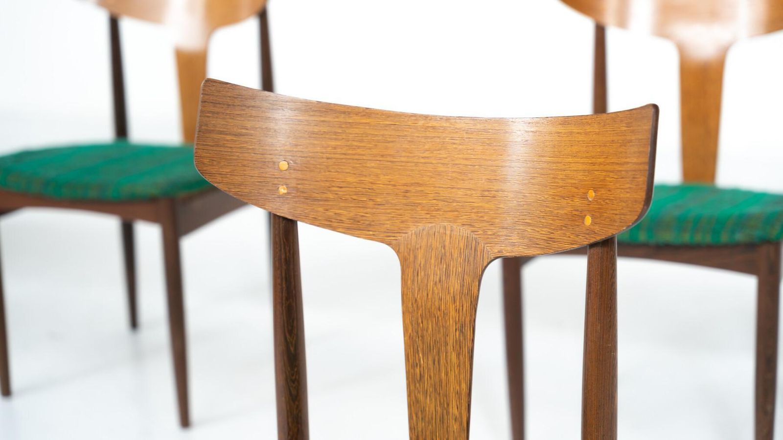 photo for sale Mid Century Modern Set Of 6 Chairs, Wood And Fabric, Italy