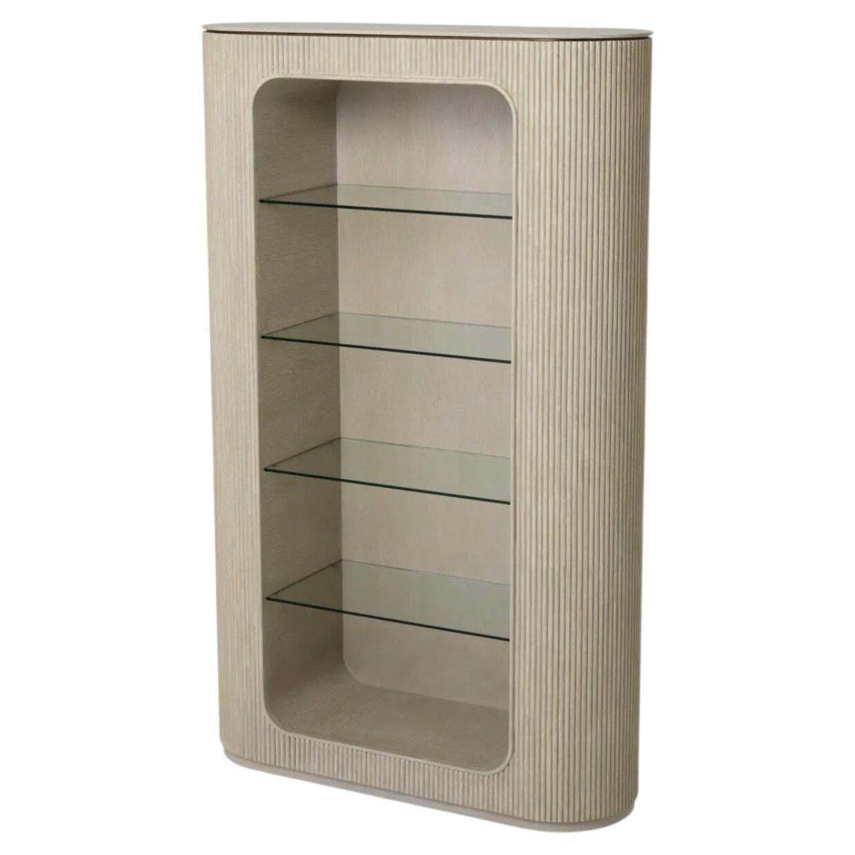 Cabinet In Washed Oak Veneer And Glass, Contemporary Style