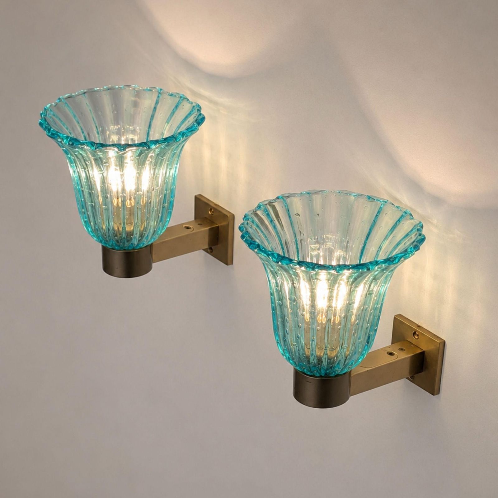 Mid Century Modern Blue Sconces Murano Glass Brass Wall Lights By Barover & Toso photo furniture