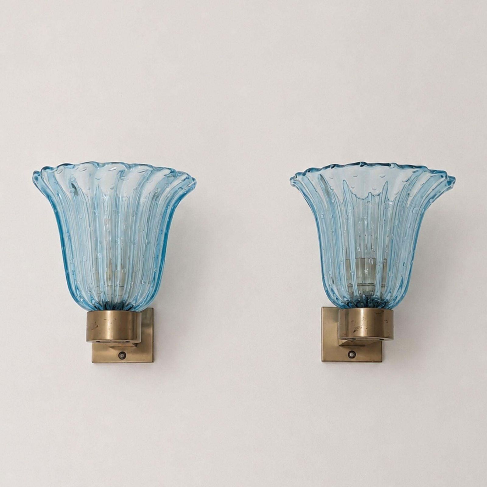 Mid Century Modern Blue Sconces Murano Glass Brass Wall Lights By Barover & Toso photo vinterior