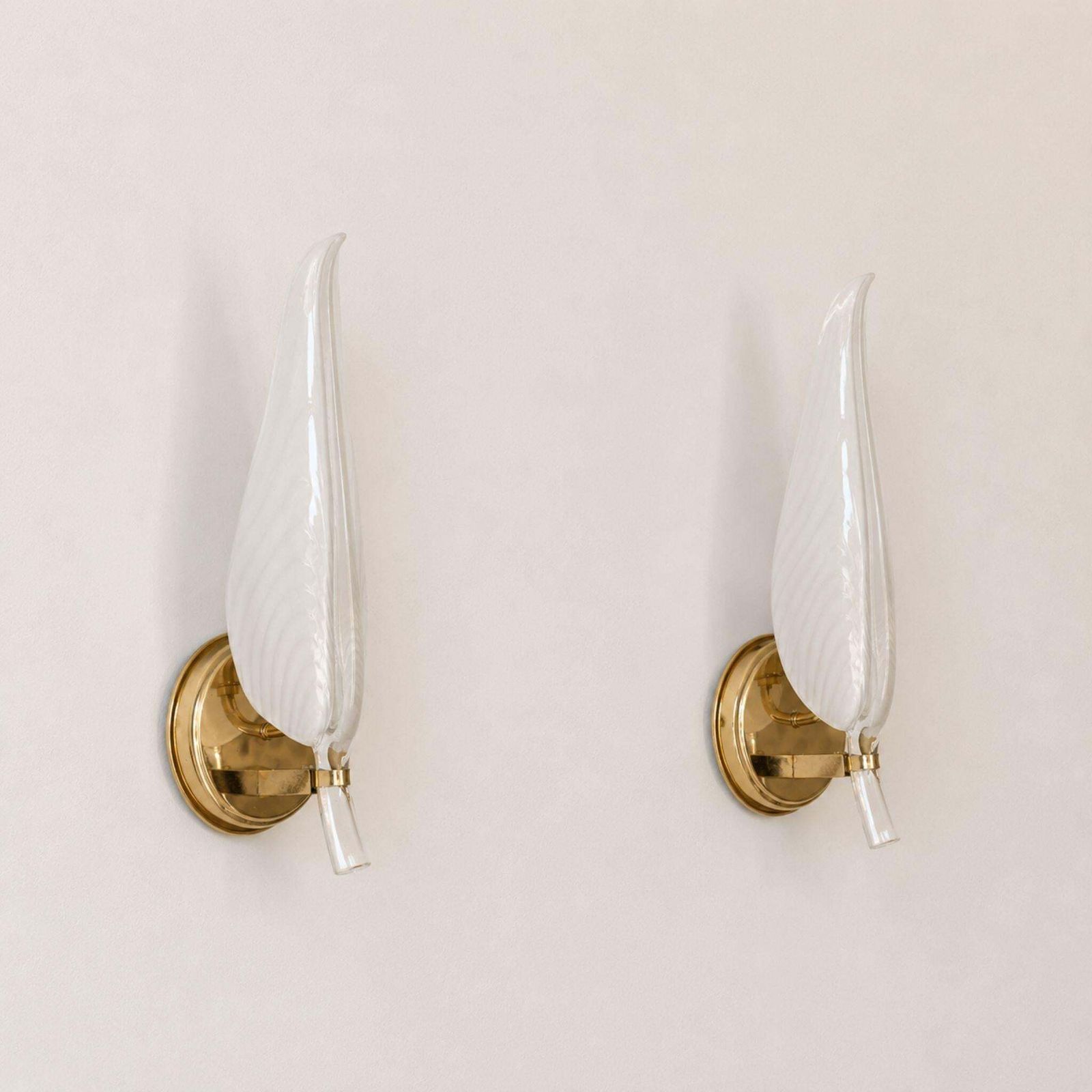 Pair Wall Lights Murano Glass Leaf Sconces Brass By Franco Luce, Italy, 1970s photo furniture