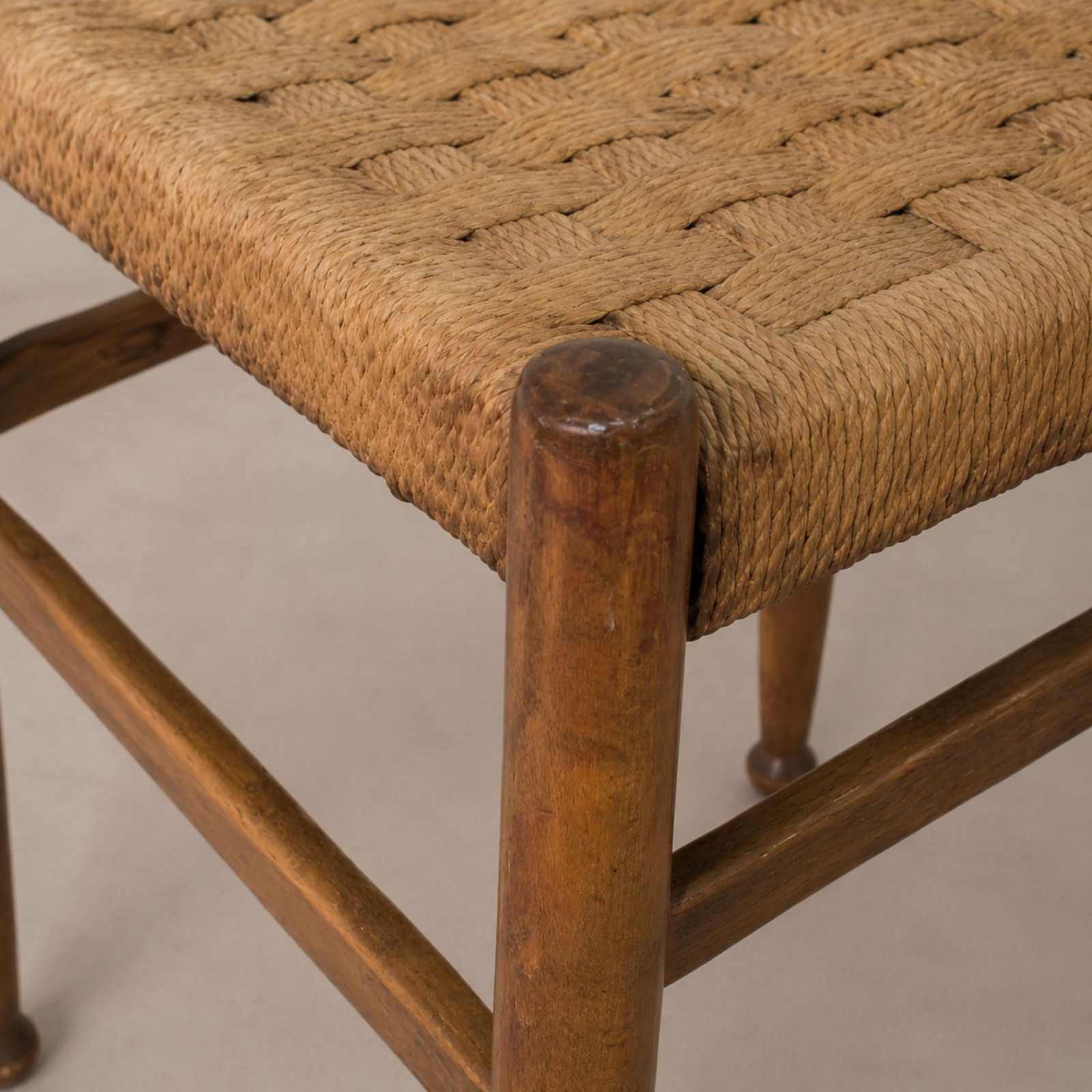 Mid Century Modern Stools Charlotte Perriand Style Wood And Woven Rope, 60s photo Furniture