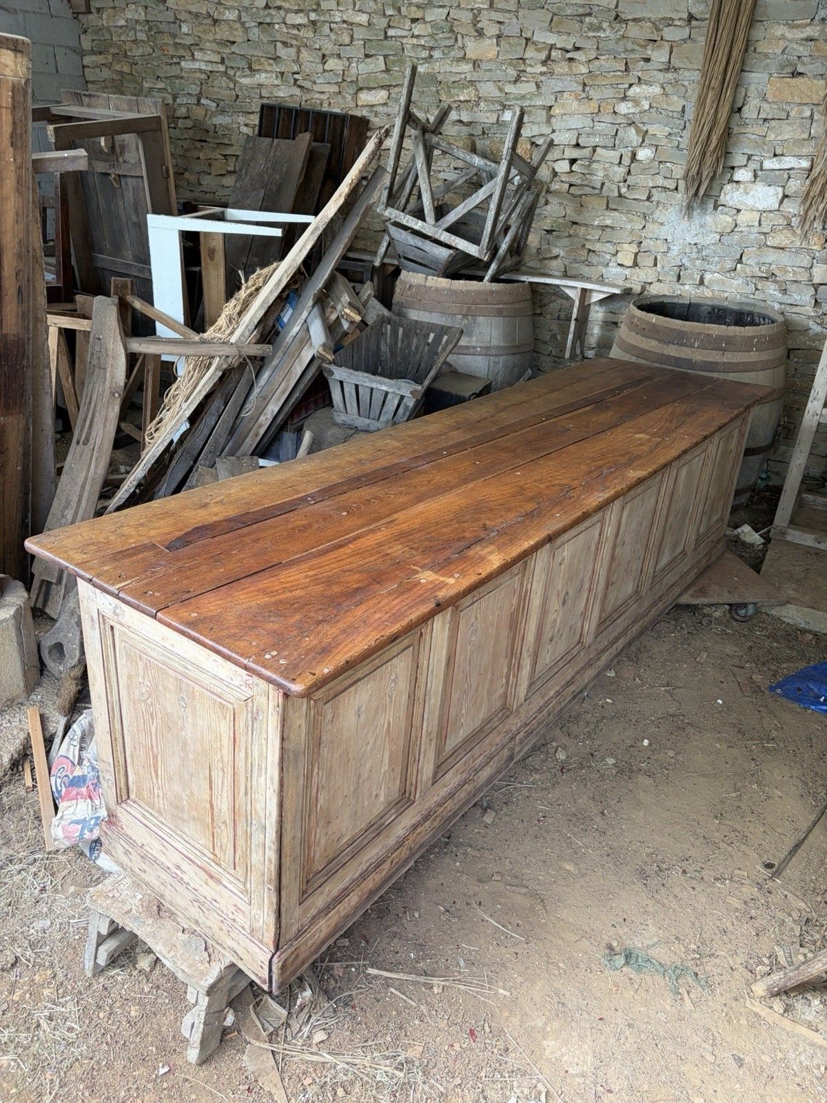 Large 19th Century French Haberdashery Shop Counter Oak And Pine 3 Meters photo furniture