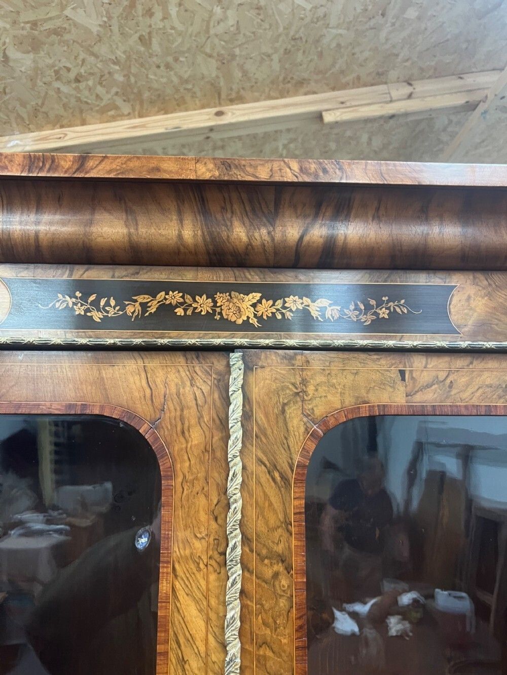 photo for sale Superb Victorian Walnut & Marquetry Inlaid Bookcase