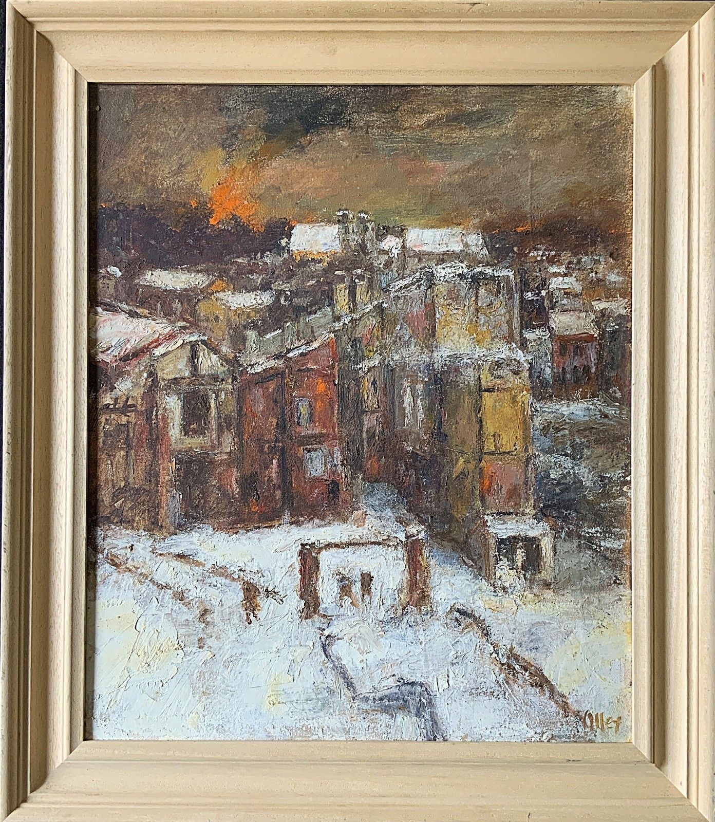 Winter Snow Capped Cityscape Oil Painting By Ronald Olley (British, 1923 2017)