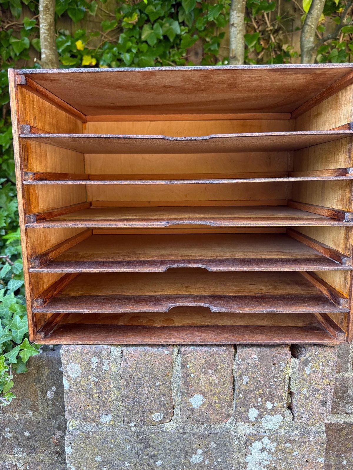 Mid Century Wooden Filing Cabinet A4 Paper Tray Desk Organizer Storage photo for sale