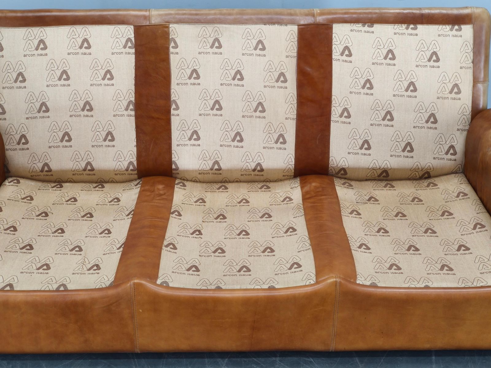 photo buy 1970s Arcon Italia Cognac Buffalo Leather Three Seat Sofa