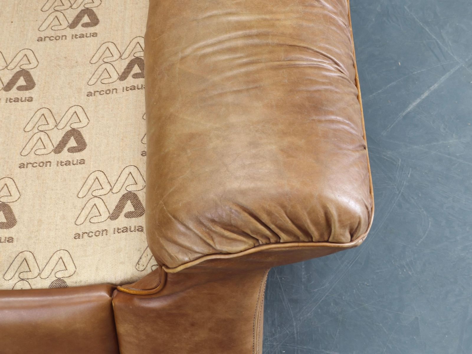 Paar Arcon Italia Cognac Buffalo Leren Lounge Fauteuils photo vintage