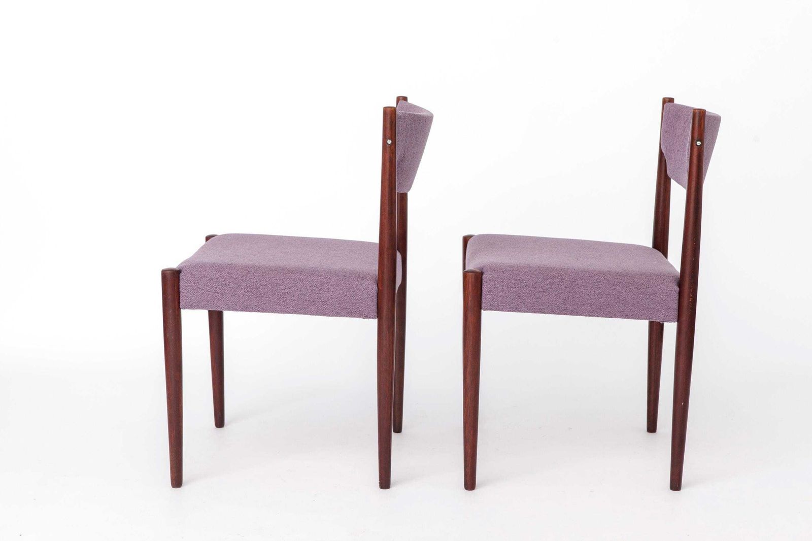 Vintage Dining Chairs Set Of 2, Germany 1960s, Dark Stained Beech Wood Chairs, Mid Century Modern Purple Upholstered Chairs photo vintage