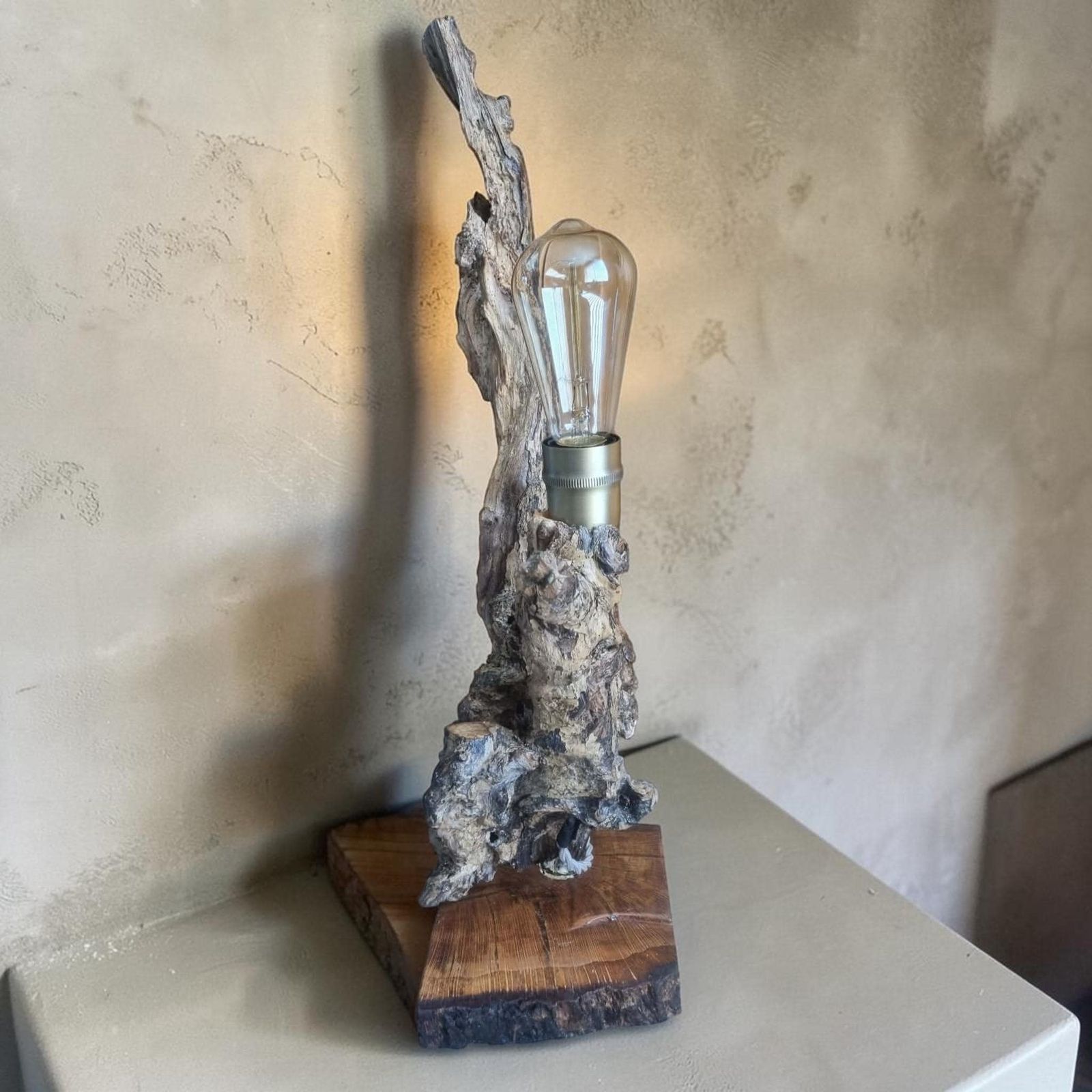 Handmade Elderberry Wood Lamp – One Of A Kind Sculptural Table Light – Rustic Wabi Sabi Decor photo furniture