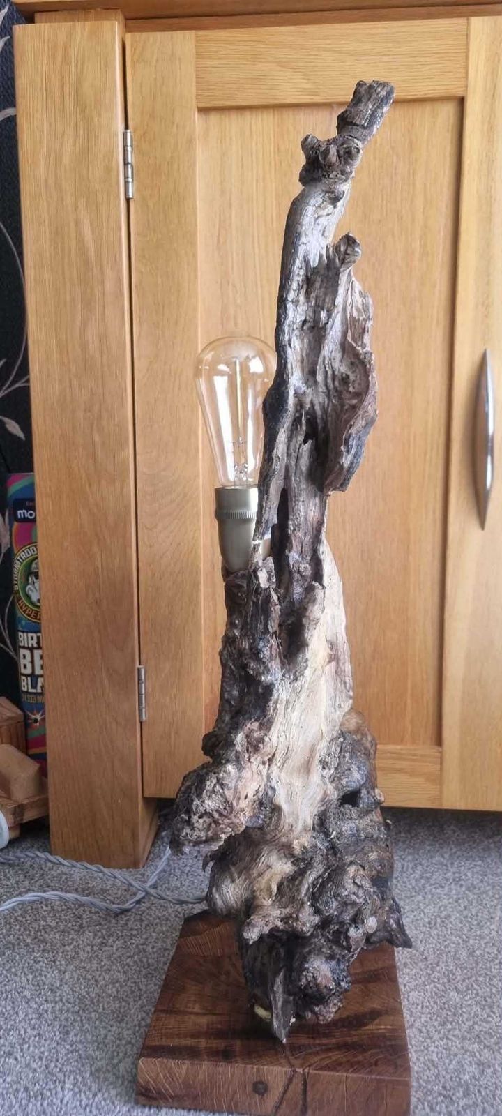 photo for sale Handmade Elderberry Wood Lamp – One Of A Kind Sculptural Table Light – Rustic Wabi Sabi Decor