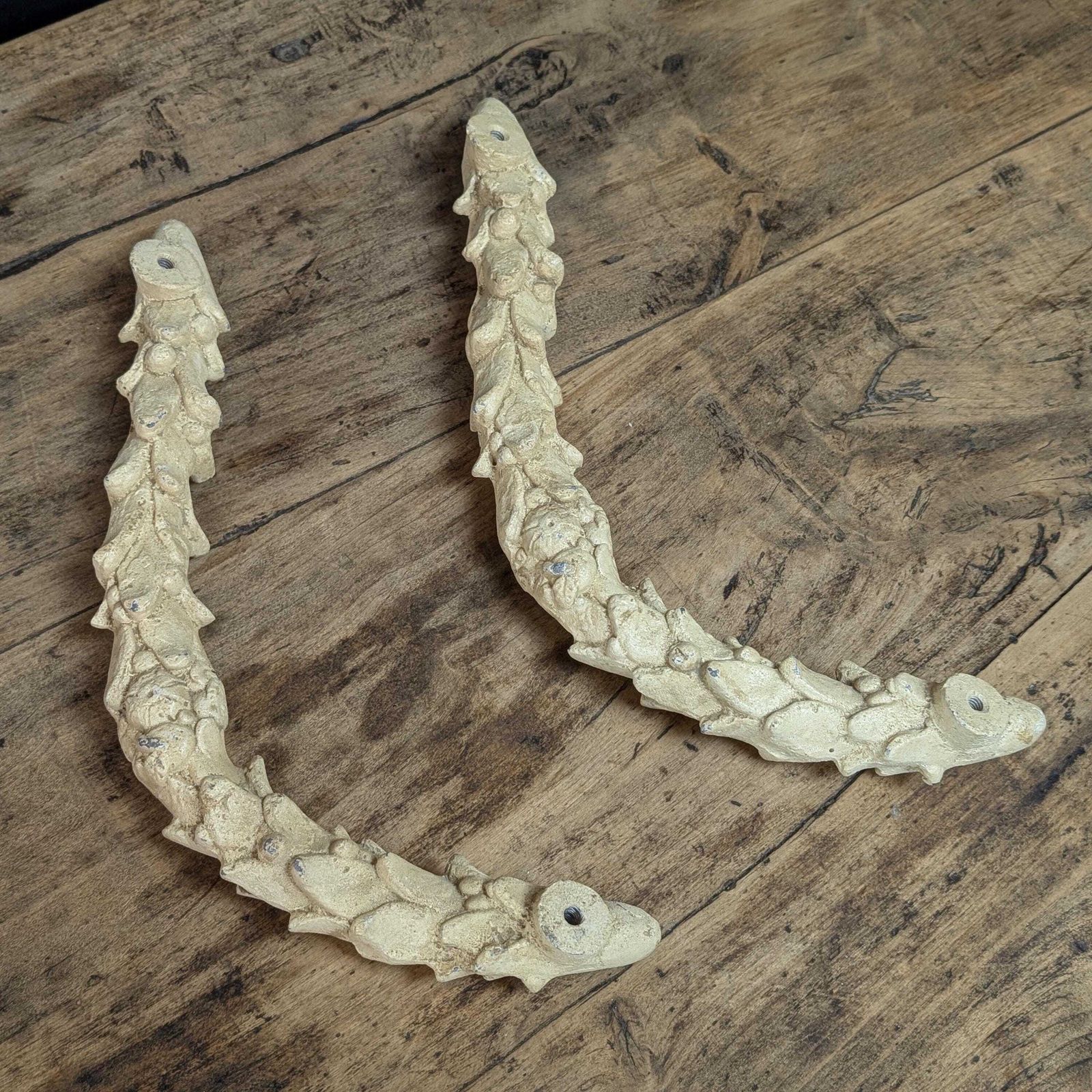 photo buy Two French Pharmacy Door Handles, Cast Metal Painted Pulls, Antique Botanical Hardware, Chippy Architectural Salvage, Heavy Shop Entry Grips