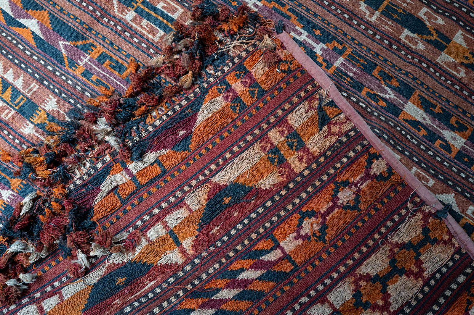 Vintage Handwoven Kilim Rug – Geometric Tribal Stripe Design photo buy
