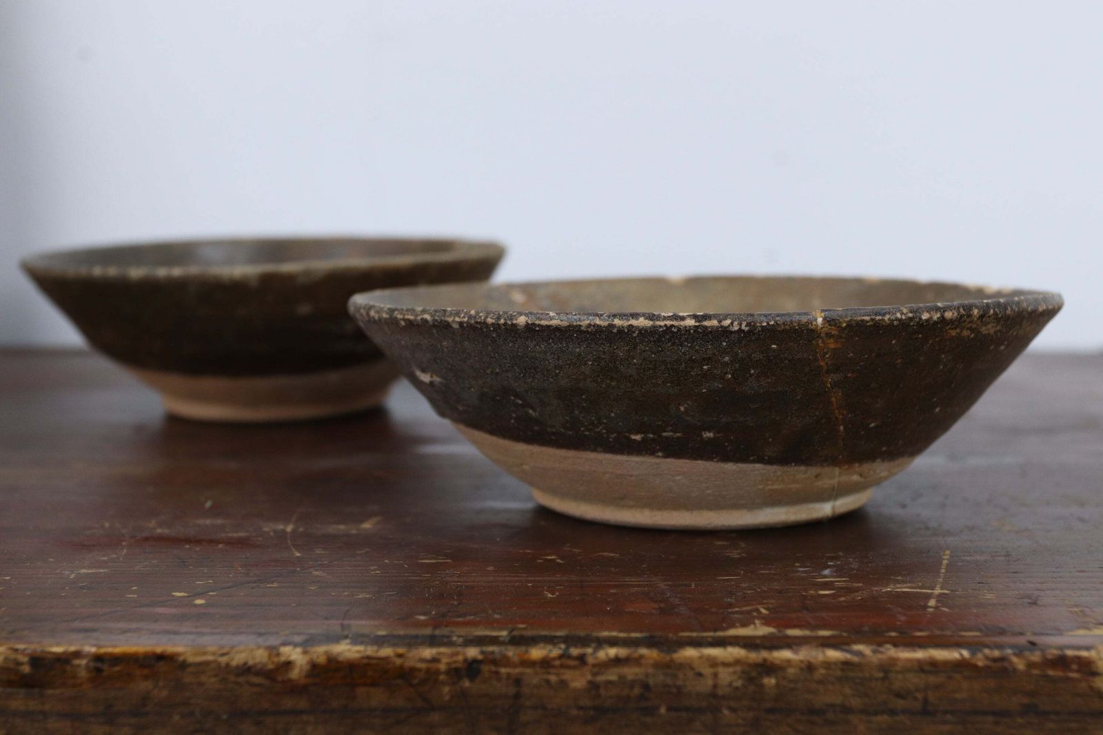 Pair Of Chinese Dark Glazed Song Dynasty Tea Bowels (Chazhan) photo vintage