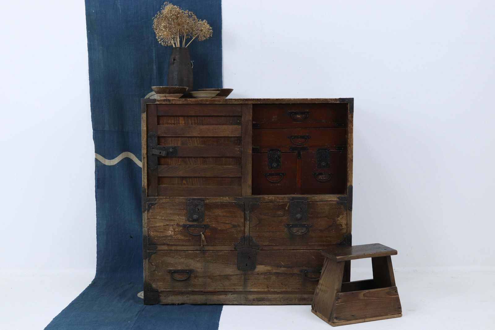 Antique Japanese Keyaki Choba Dansu Merchant's Chest From Yonezawa photo furniture