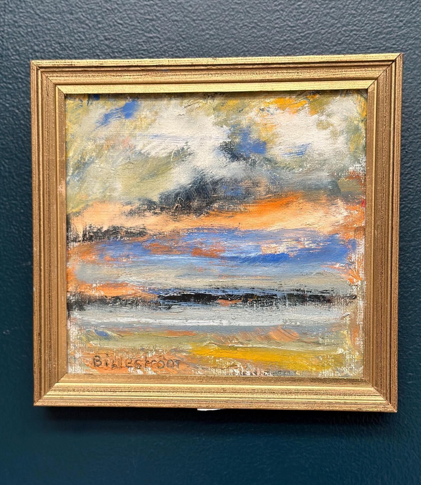 Original Swedish Oil On Canvas – “Golden Streak” By Carl Erik Billeström – Vintage & Framed – 24 × 23 Cm (9.4" × 9.1") photo for sale