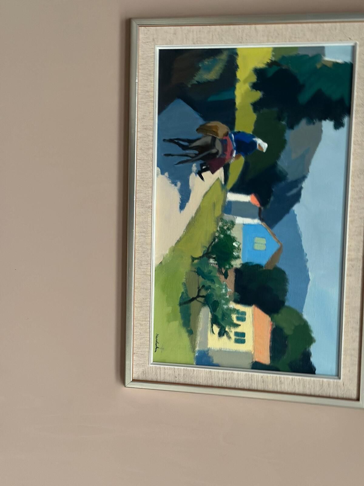 photo vinterior Original Mid Century Swedish Oil On Canvas – “Riders On The Road, Crete” By Stig Wernheden – Vintage &  Framed – 43 × 68 Cm (16.9" × 26.8")