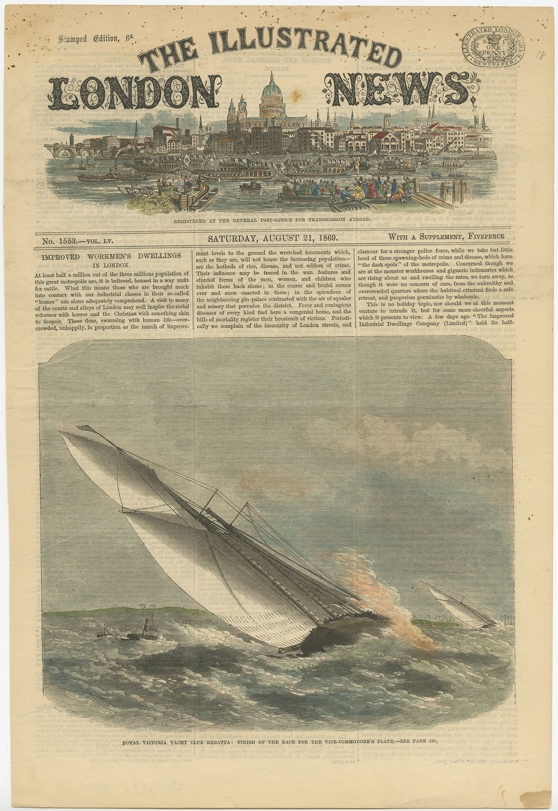 Antique Print Of The Royal Victoria Yacht Club Regatta (1869)