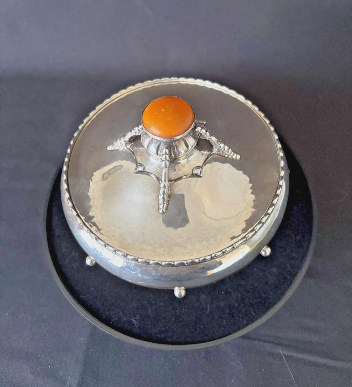 Arts & Crafts Sterling Silver Bowl With Amber Knob By Christian F Heise photo furniture