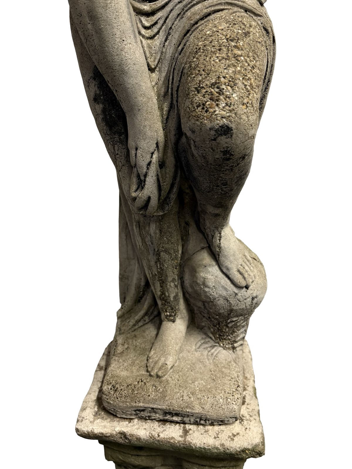 Weathered Antique Stone Statue Semi Naked Lady On Pedestal photo Home Decor