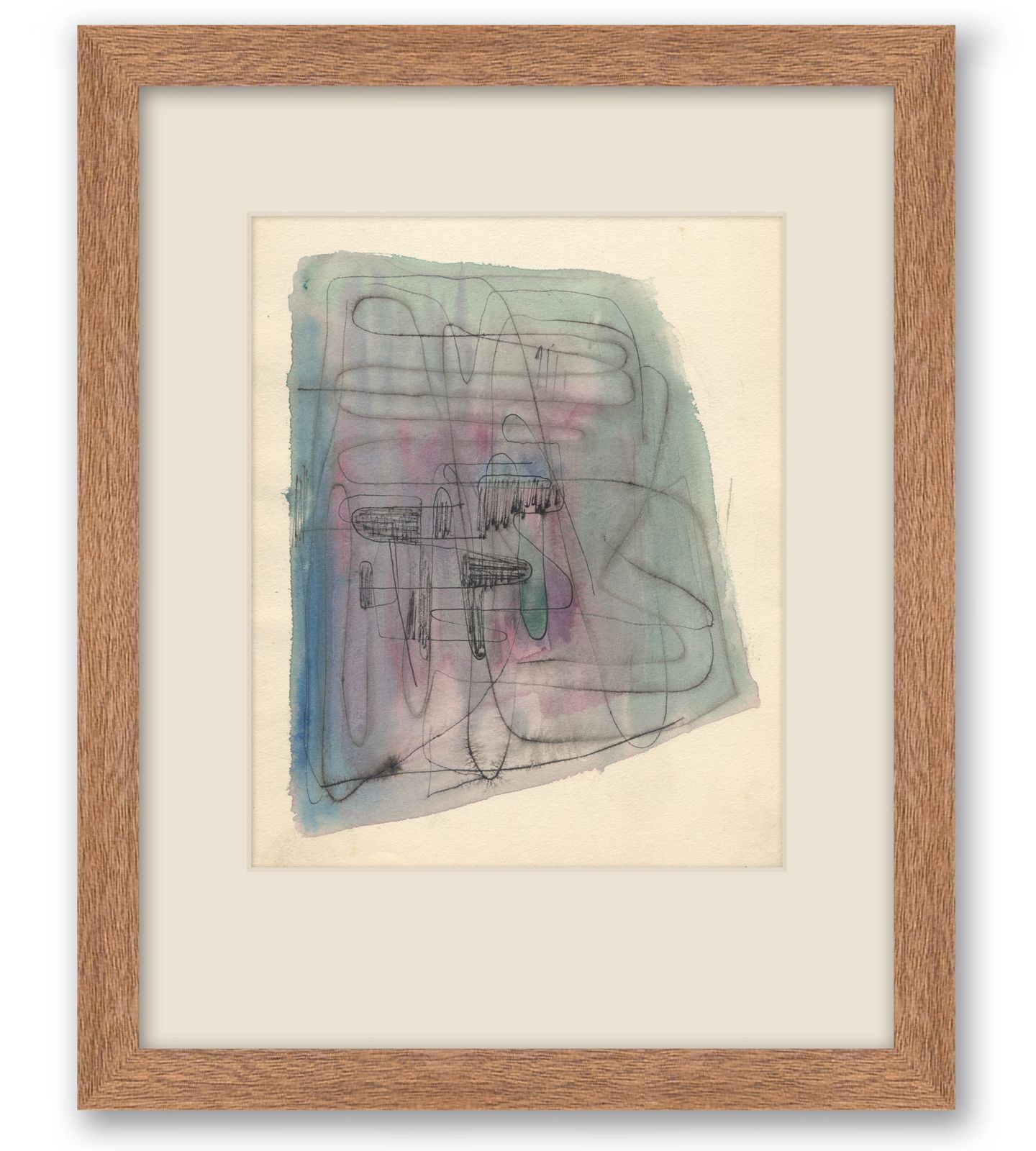 Subtiele abstracte aquarel van Nederlandse beeldhouwer, jaren 1970