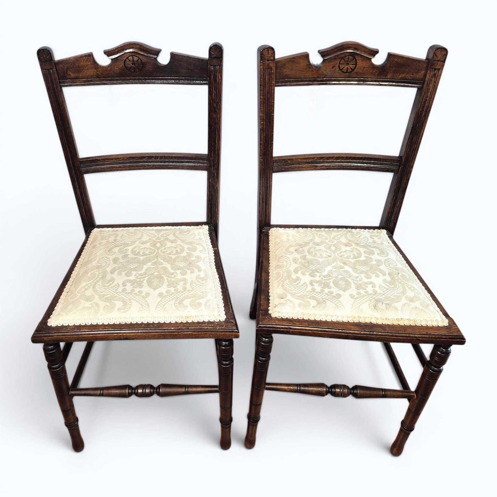 Antique Victorian Mahogany Bedroom Chairs Pair C1870 Damask Upholstered Chairs photo furniture