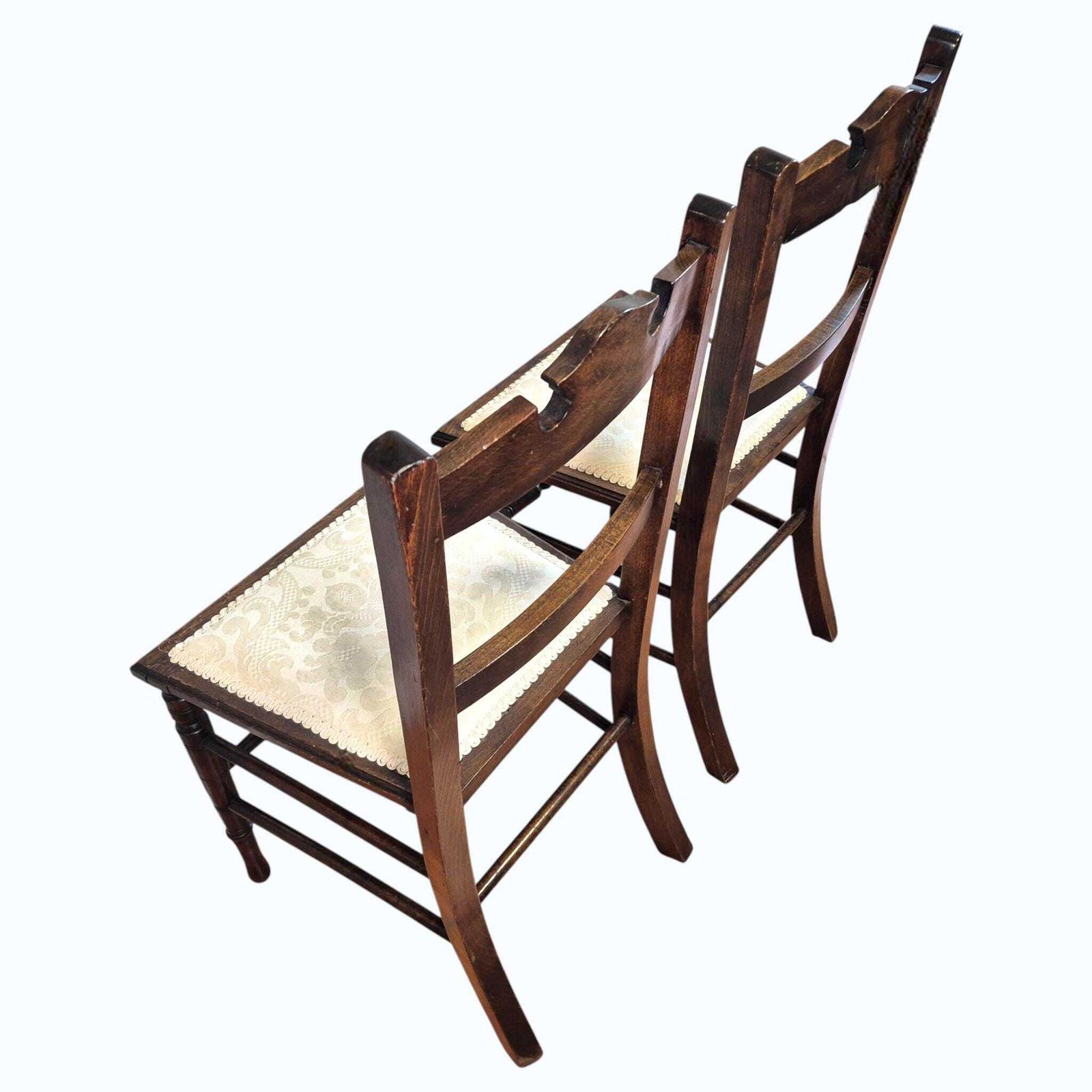 photo furniture Antique Victorian Mahogany Bedroom Chairs Pair C1870 Damask Upholstered Chairs