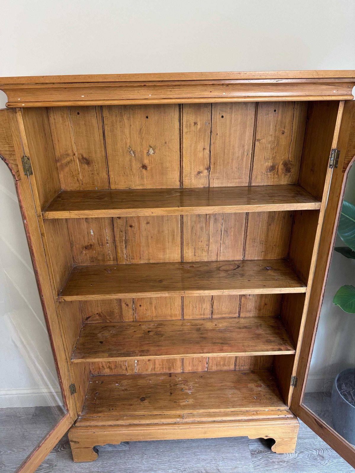 Farmhouse Pine Vintage Large Wooden Glass Drinks Display Cabinet With Shelves Pantry photo 1950.0