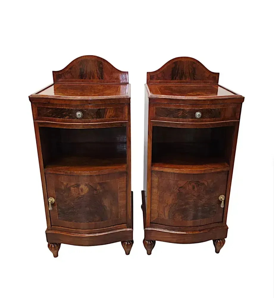 A Very Fine Pair Of Inlaid Burr Walnut 1930's Bedside Cabinets