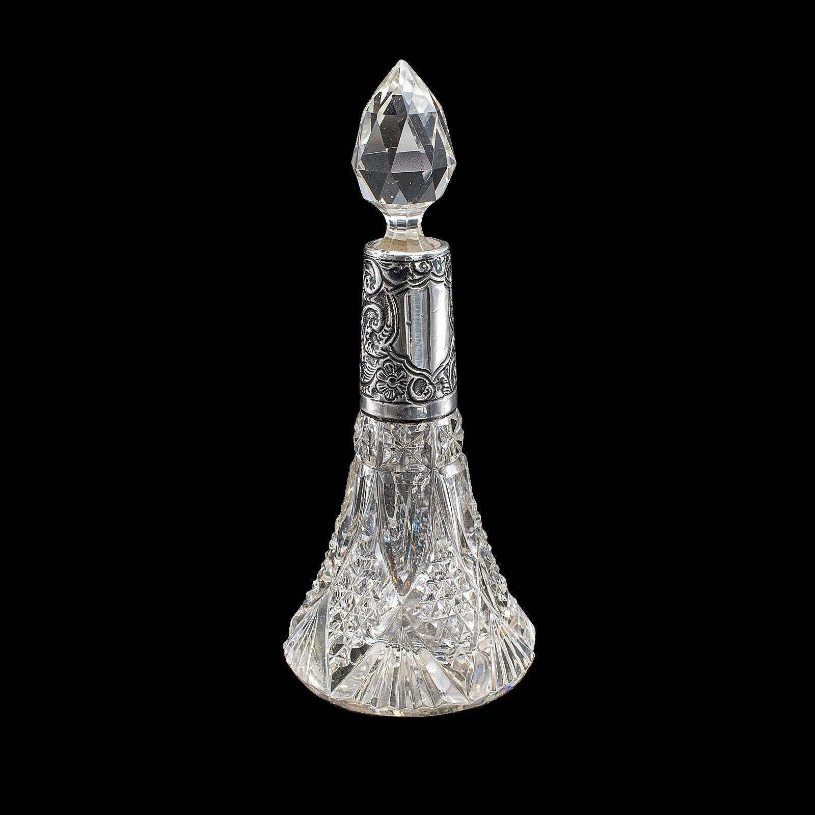 Pair Of Small Antique Scent Bottles, English, Perfume Decanter, Silver Collar photo Home Decor