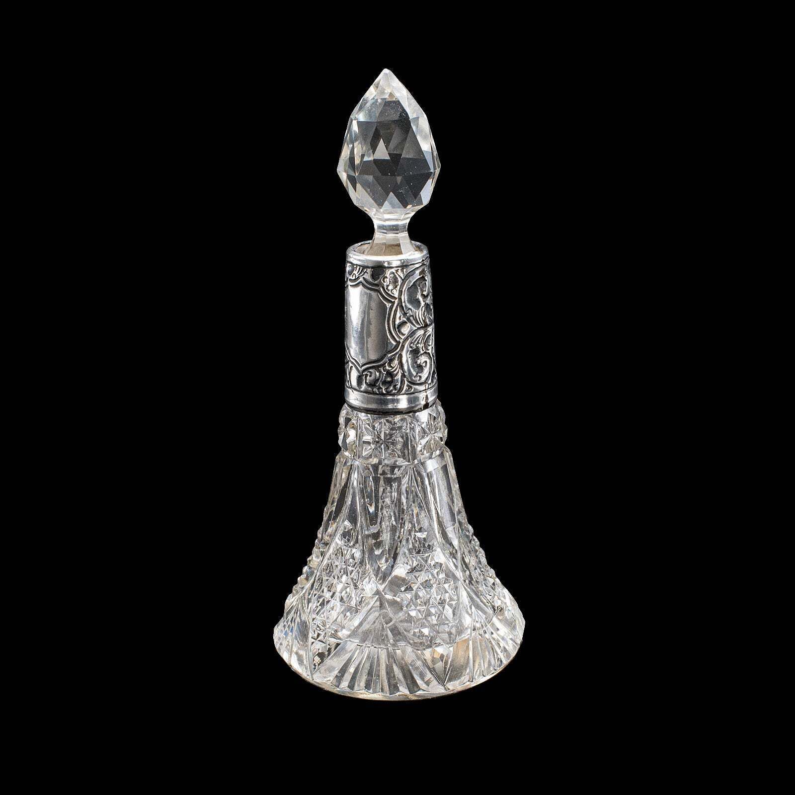 Pair Of Small Antique Scent Bottles, English, Perfume Decanter, Silver Collar photo vinterior