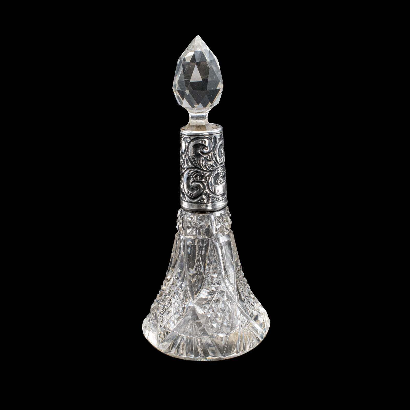 Pair Of Small Antique Scent Bottles, English, Perfume Decanter, Silver Collar photo buy