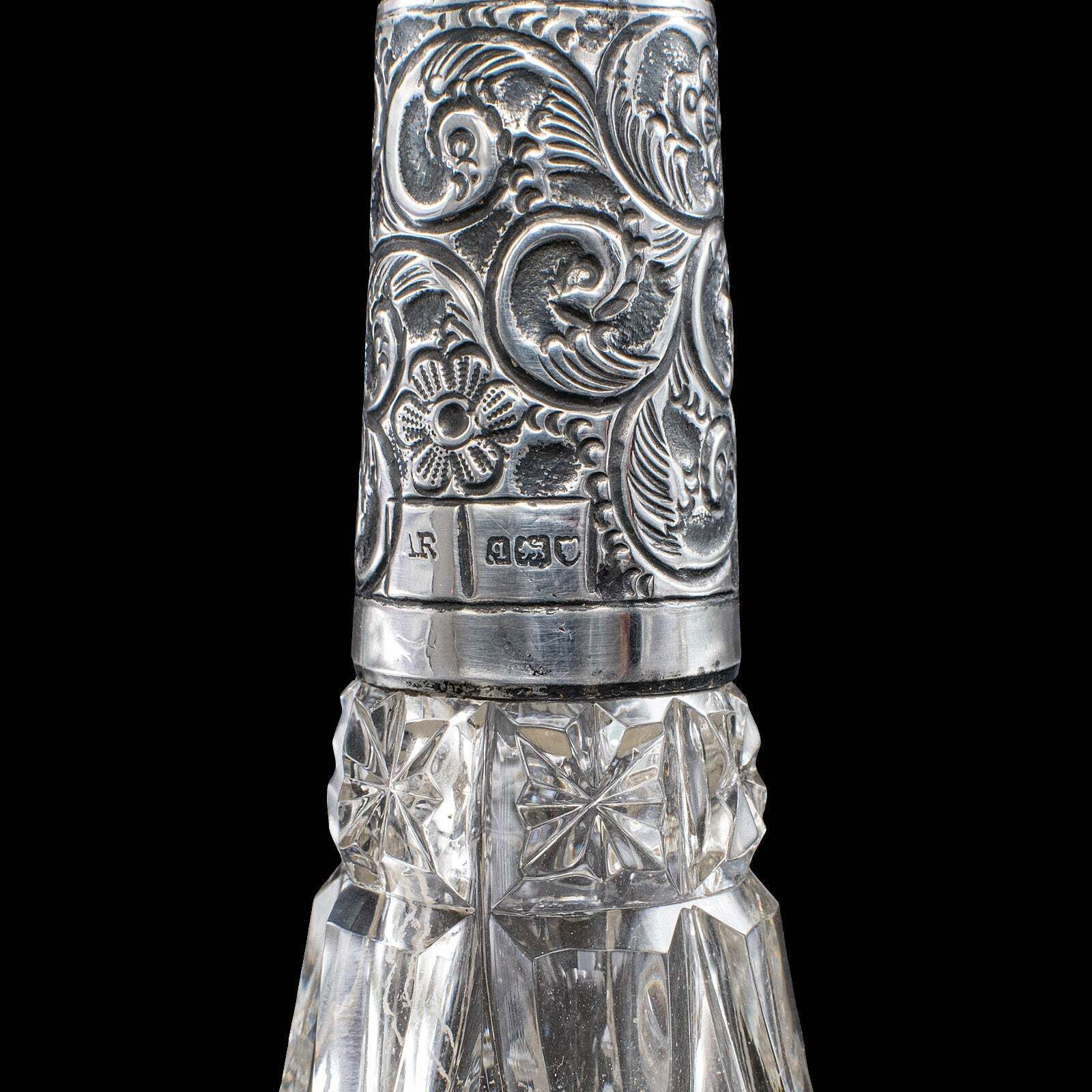 photo furniture Pair Of Small Antique Scent Bottles, English, Perfume Decanter, Silver Collar