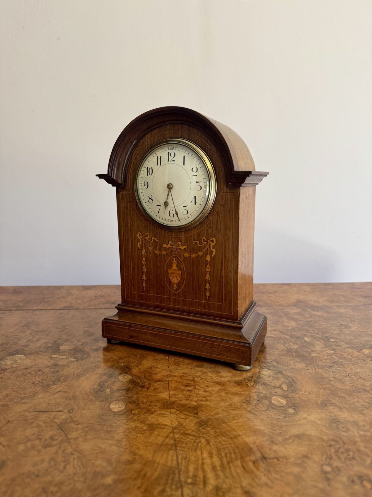 Antique Quality Mahogany Inlaid Mantle Clock photo for sale