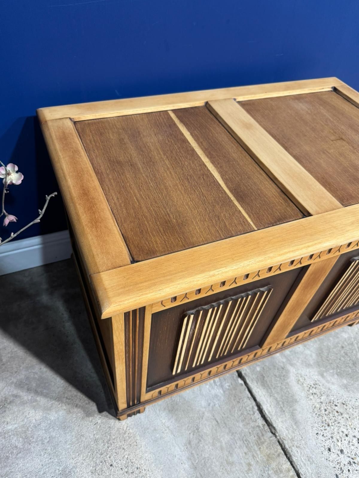 Vintage Oak Coffer Blanket Box Panelled Front Hinged Lid Stripped Light Wood photo 75.0