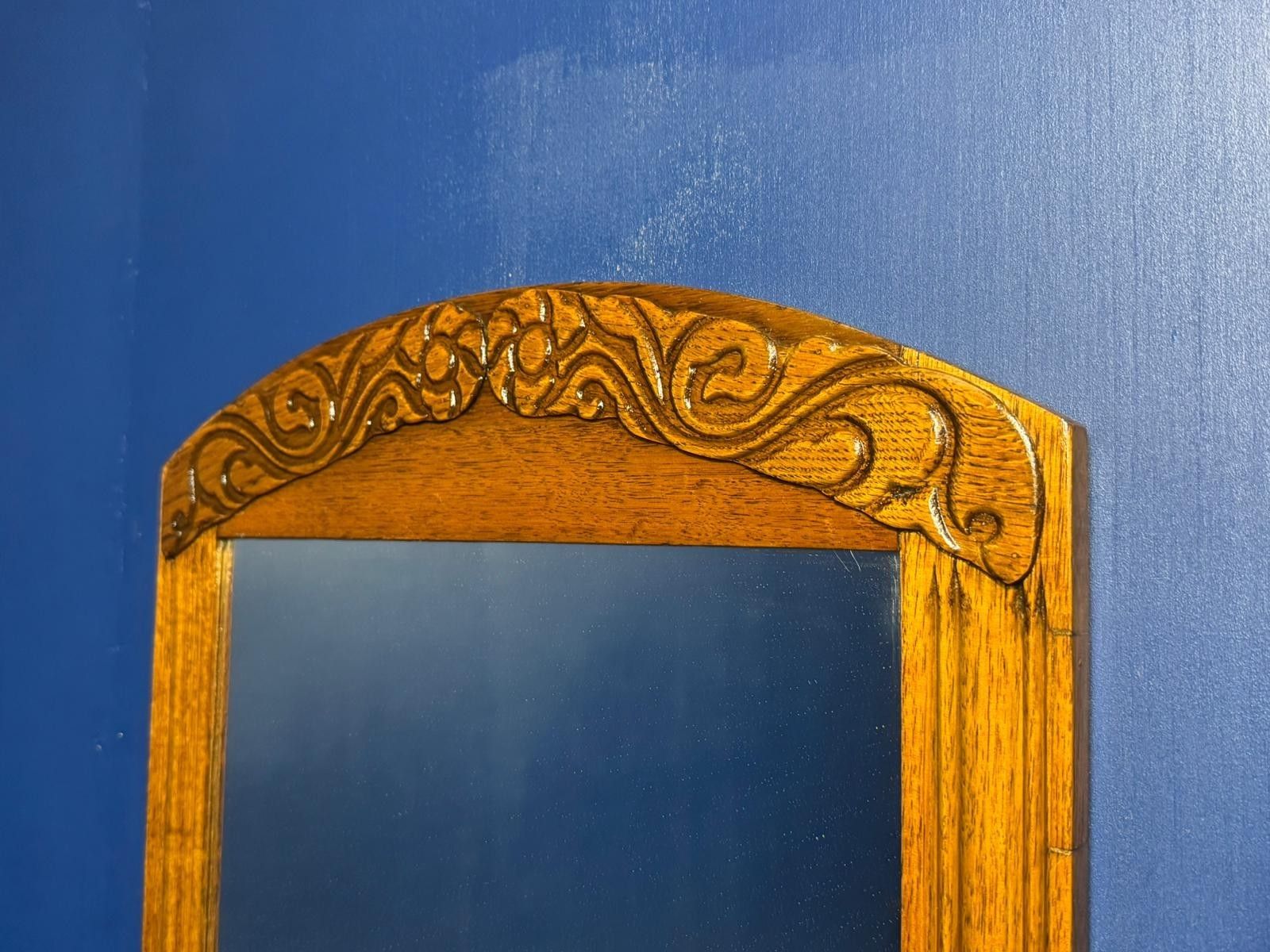 Antique Art Deco Oak Mirror Floral Carved Light Wood Arch photo furniture