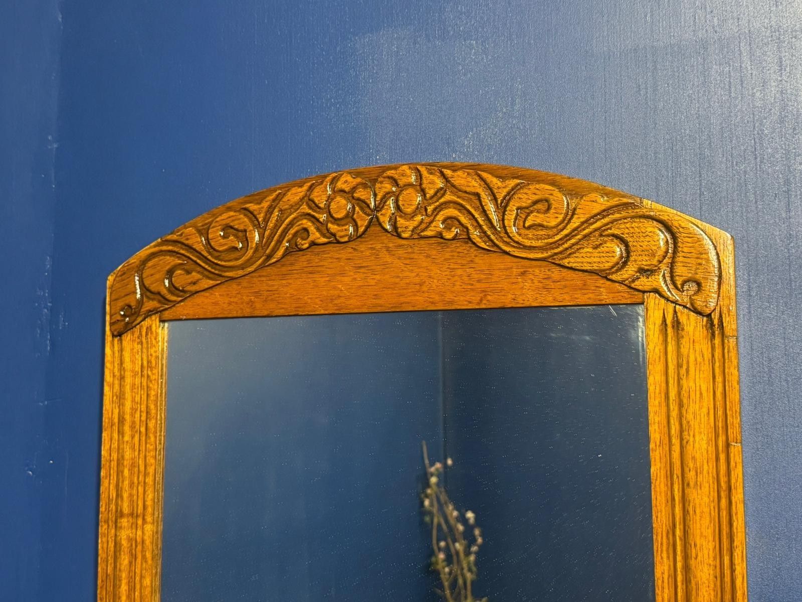 Antique Art Deco Oak Mirror Floral Carved Light Wood Arch photo buy