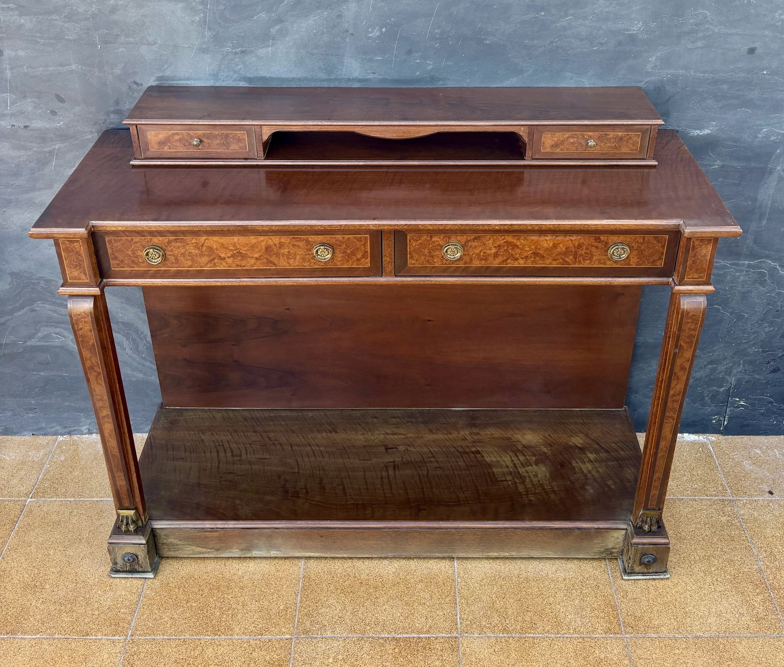 Elegant Empire Style Console With Burlwood Veneer And Bronze Details photo Furniture