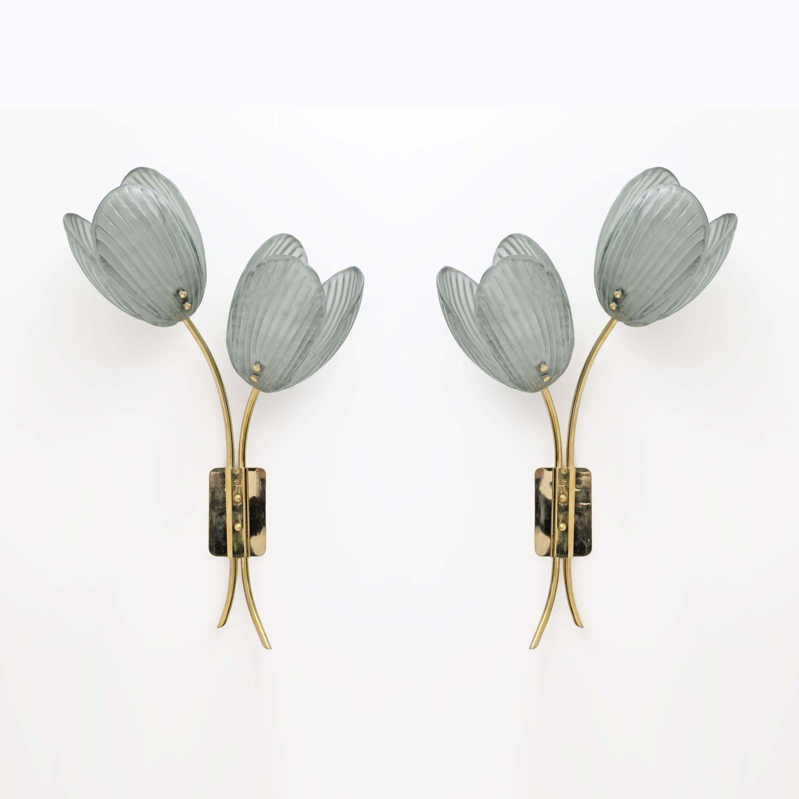 Paar Murano-glas en messing wandlampen met tulpenmotief photo furniture