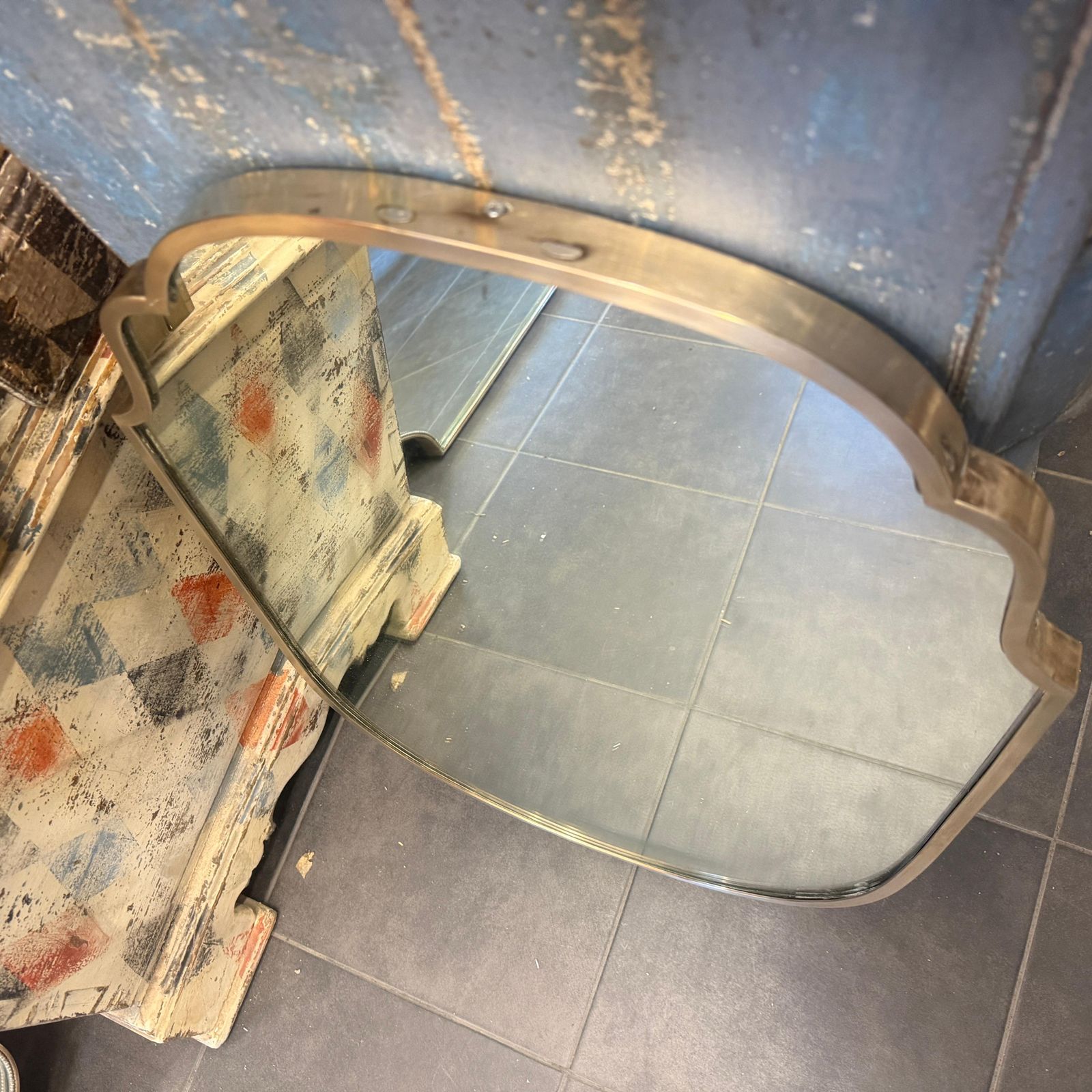 1950s Mid Century Modern Gio Ponti Style Solid Brass Wall Mirror photo for sale