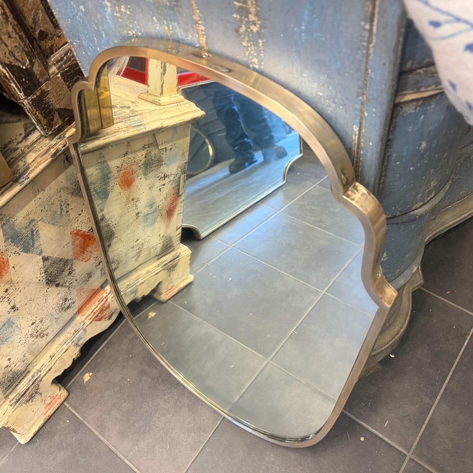 1950s Mid Century Modern Gio Ponti Style Solid Brass Wall Mirror photo 1524.0