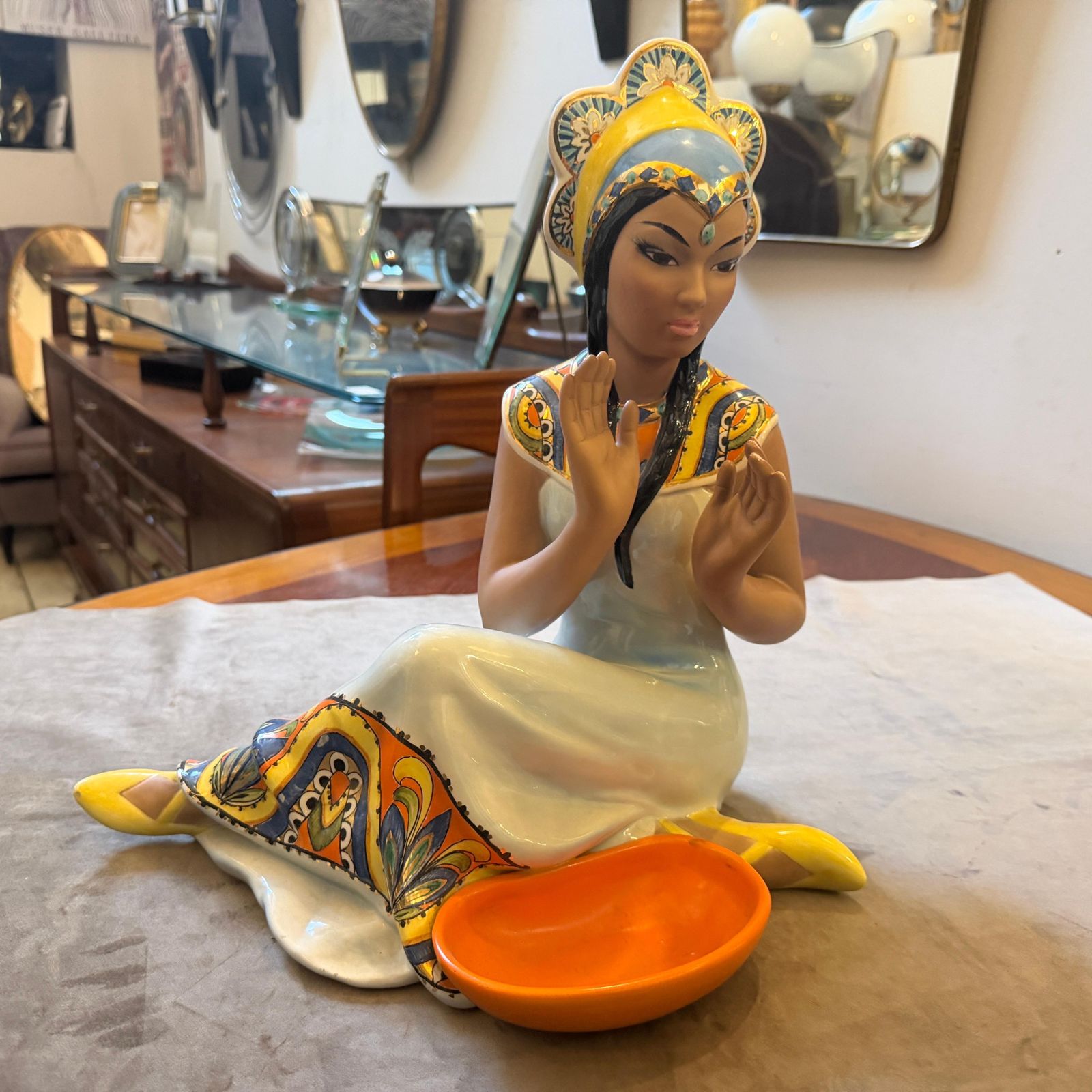 1950s. Hand Painted Porcelain Oriental Woman Figure By Ronzan photo furniture