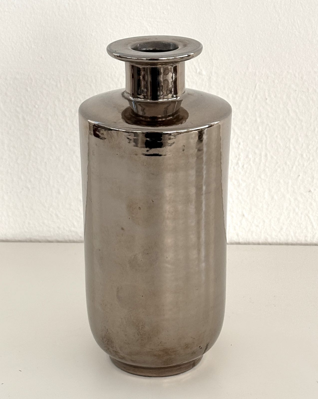 Italian Ceramic Vase Metallic Chrome Silver By Aldo Londi For Bitossi photo Home Decor