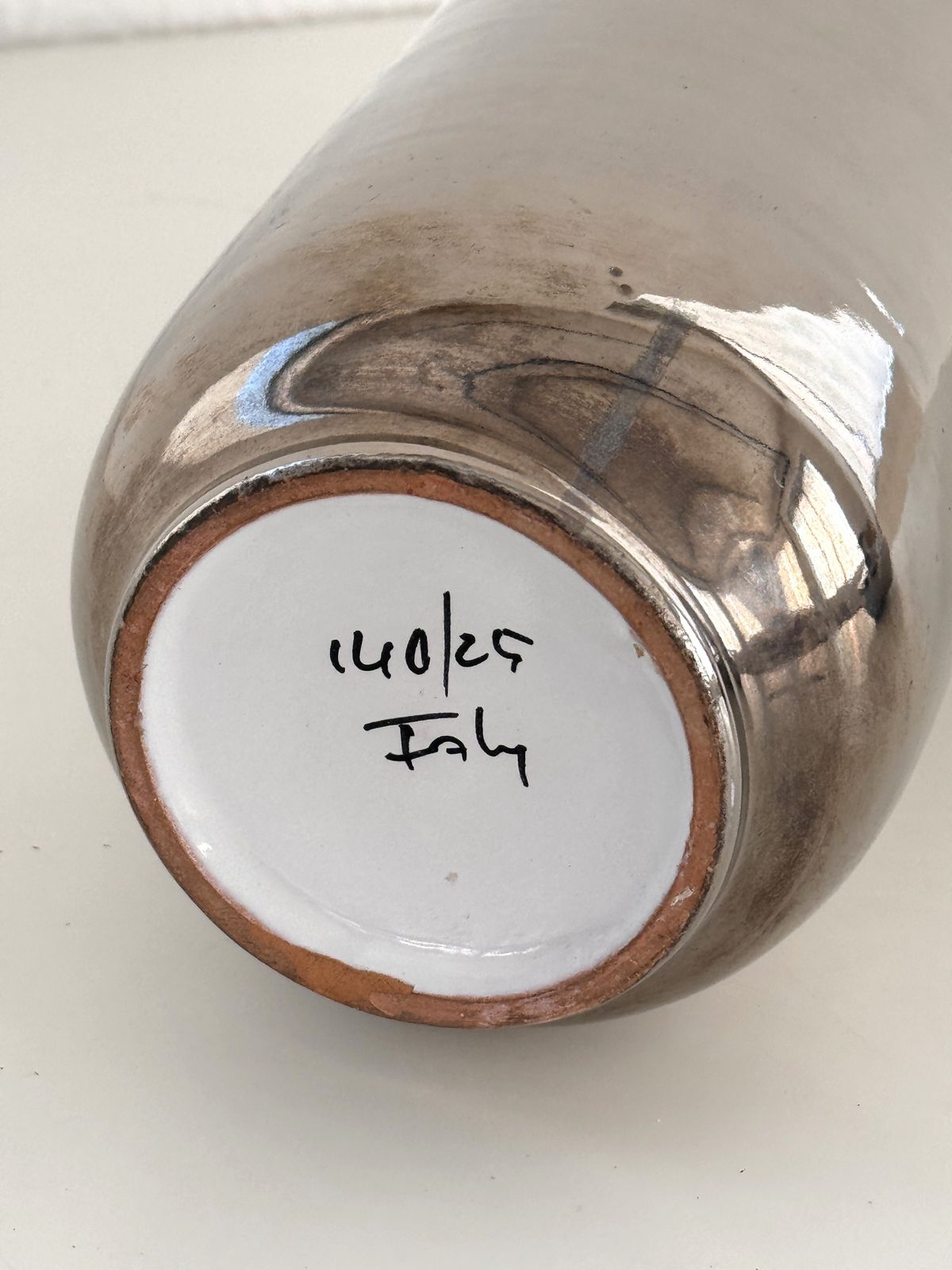 Italian Ceramic Vase Metallic Chrome Silver By Aldo Londi For Bitossi photo vinterior