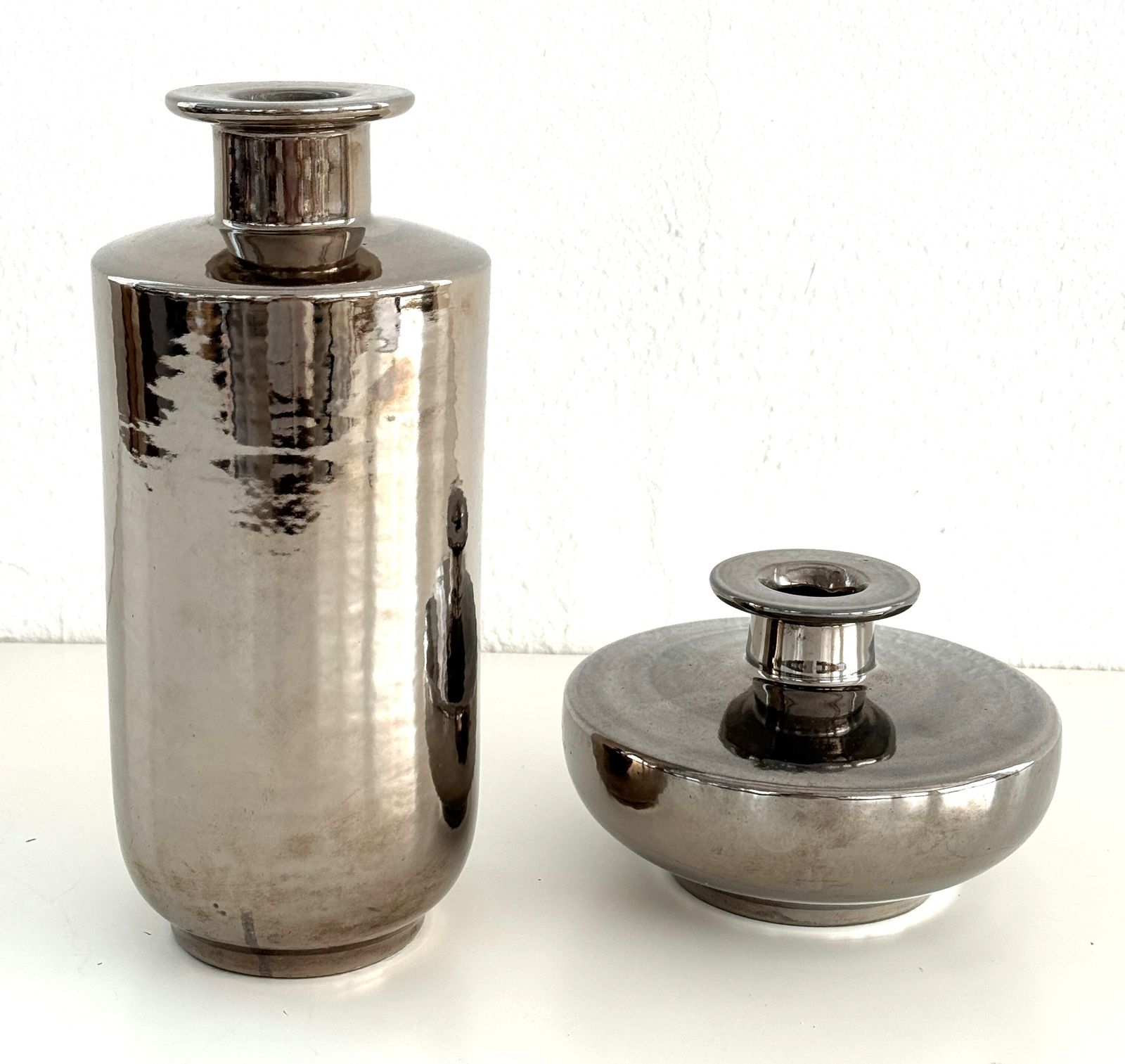 photo for sale Italian Ceramic Vase Metallic Chrome Silver By Aldo Londi For Bitossi